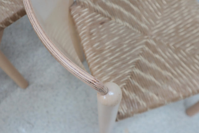 Vintage rustic dining chairs with straw seat 1970s