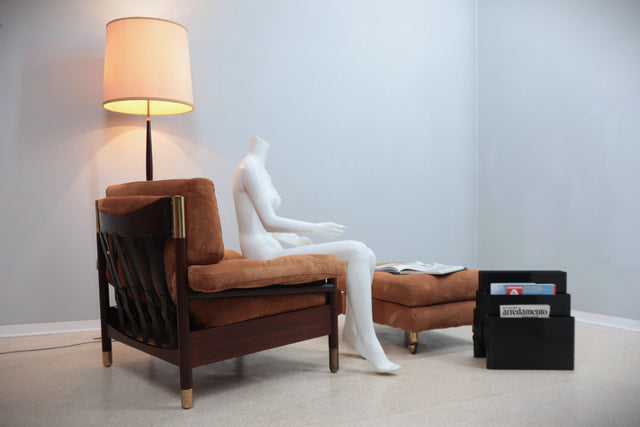 Vintage suede lounge chair with ottoman De Carli, SORMANI 1960s