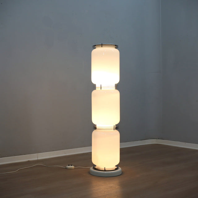 1970s Tronconi Murano glass totem floor lamp with chrome discs. Lampadaire totem verre Murano Tronconi 70s. Tronconi Muranoglas Stehleuchte 1970er.