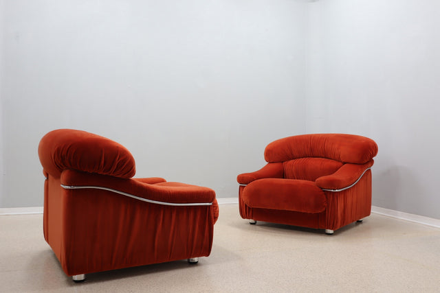 Vintage big velvet armchairs , Italy 1970s