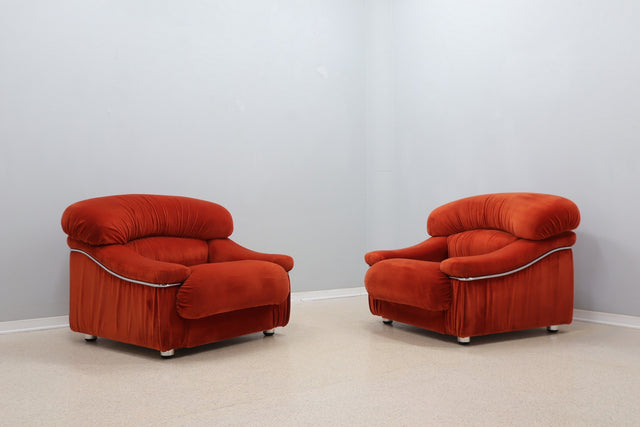 Vintage big velvet armchairs , Italy 1970s