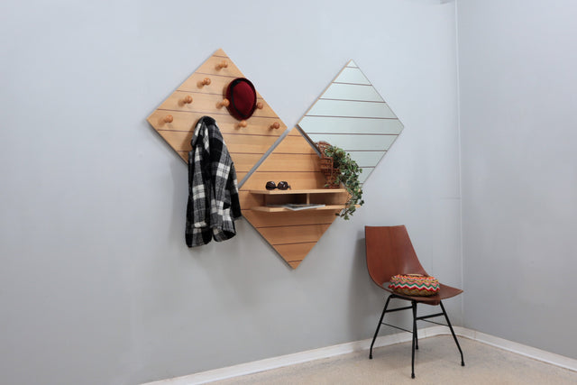 Vintage entryway coat hanger with shelf and mirror 1970s