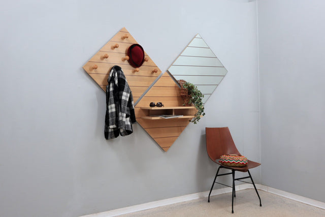Vintage entryway coat hanger with shelf and mirror 1970s