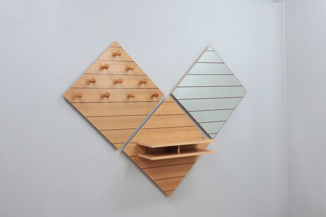 Vintage entryway coat hanger with shelf and mirror 1970s