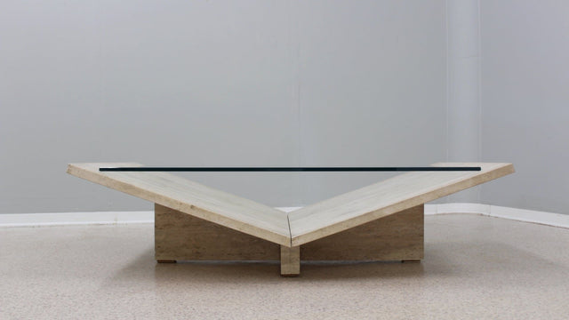 Travertine geometric coffee table 1970s