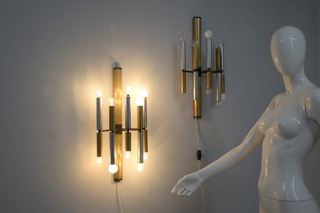 STILNOVO brass and aluminun tubes sconces 1950s