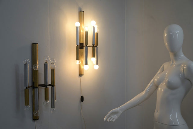 STILNOVO brass and aluminun tubes sconces 1950s