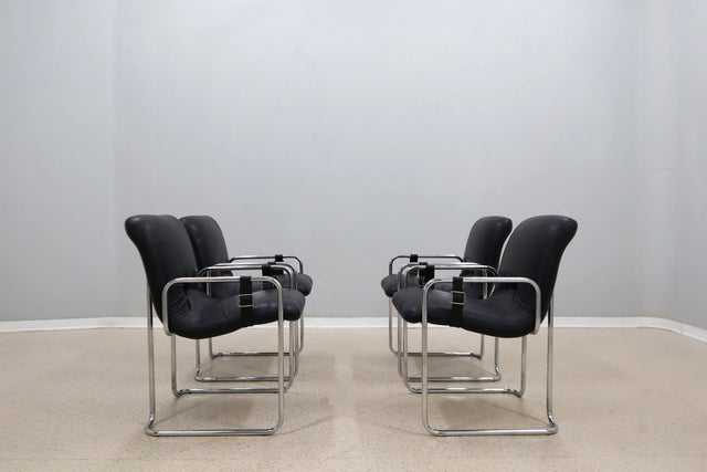 Vintage leather dining chairs Guido Faleschini 1970s