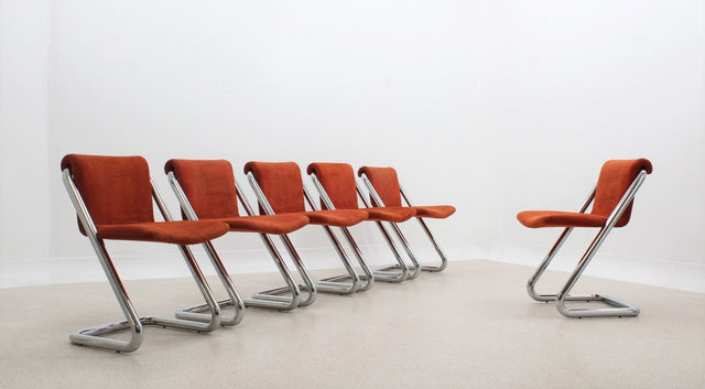 Vintage cantilever chrome dining chairs 1970s