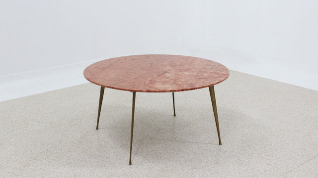 Vintage pink marble round coffee table 1950s