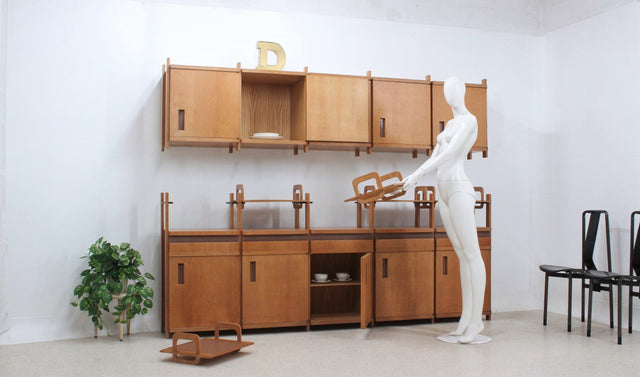Mid century italian beech wood wall unit / cabinet 1950s