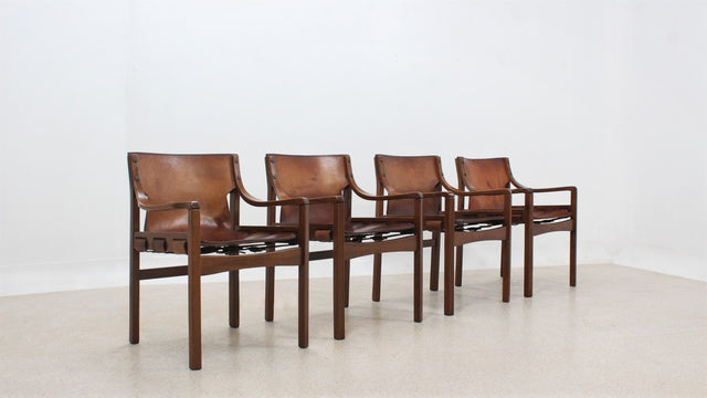 Brazilian vintage leather dining chairs 1960s, set of 4
