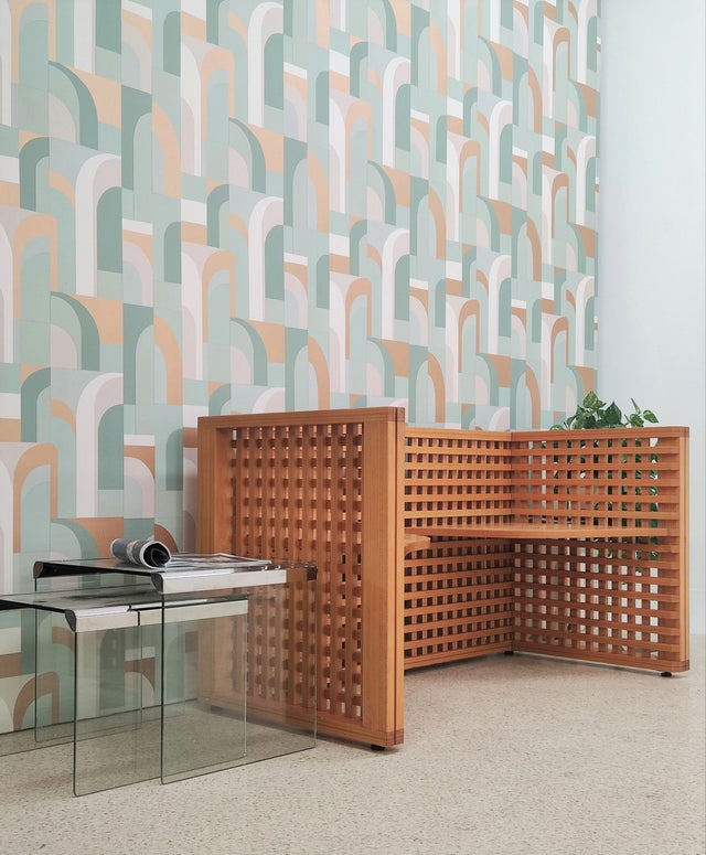 Set of vintage modular grating benches 1980s