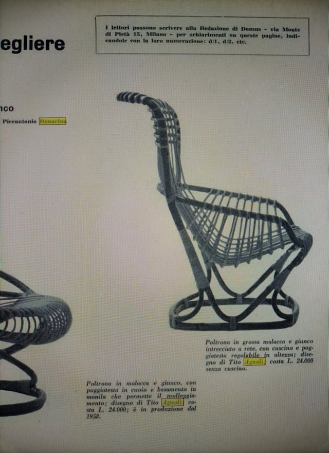 Set of 2 rattan chairs Tito Agnoli BONACINA 1960s