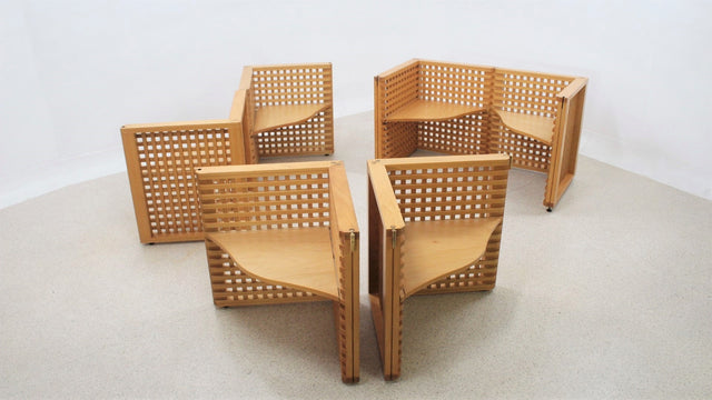 Set of vintage modular grating benches 1980s