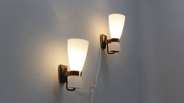 Mid-century brass and glass sconces by STILNOVO