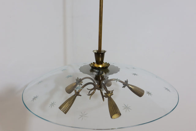 Mid-Century brass and glass chandelier Pietro Chiesa 1940s