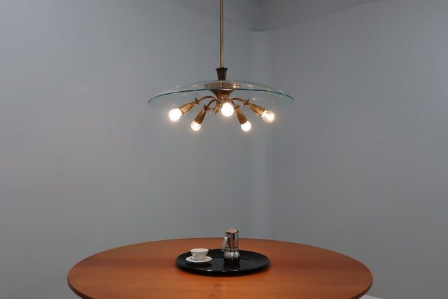 Mid-Century brass and glass chandelier Pietro Chiesa 1940s