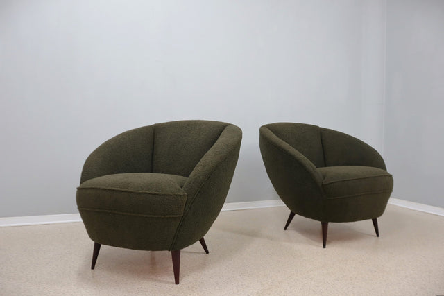 Mid century bouclè egg armchairs 1950s