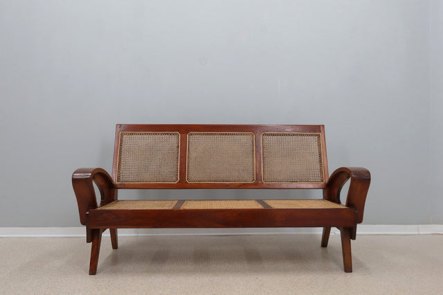 Mid century 3 seater teak sofa and Vienna straw 1950s