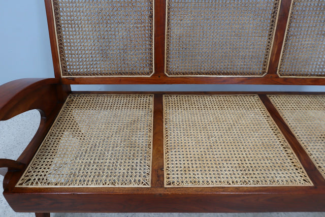 Mid century 3 seater teak sofa and Vienna straw 1950s