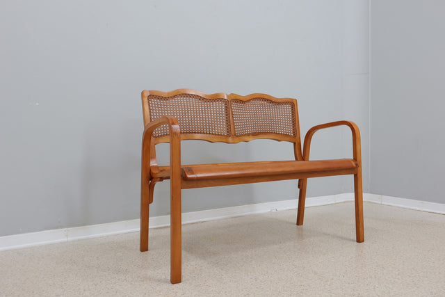 Mid century Vienna straw set 1940s, bench + armchair