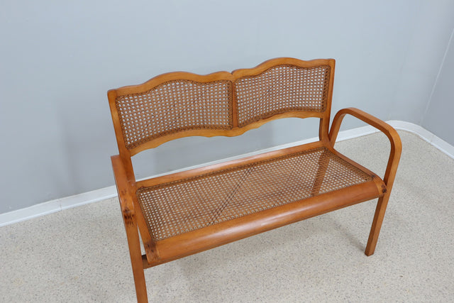 Mid century Vienna straw set 1940s, bench + armchair
