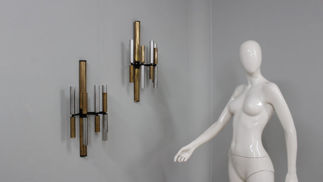 STILNOVO brass and aluminun tubes sconces 1950s