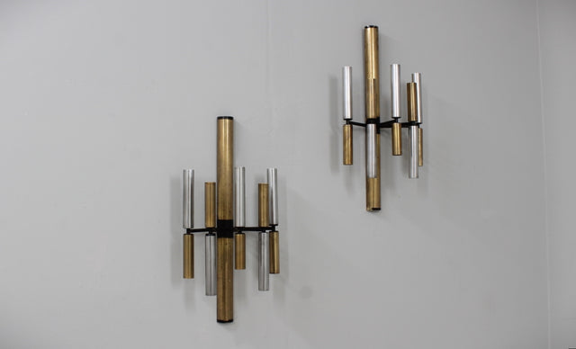 STILNOVO brass and aluminun tubes sconces 1950s