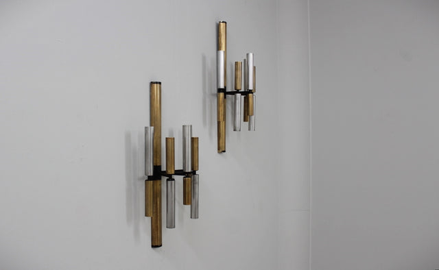 STILNOVO brass and aluminun tubes sconces 1950s