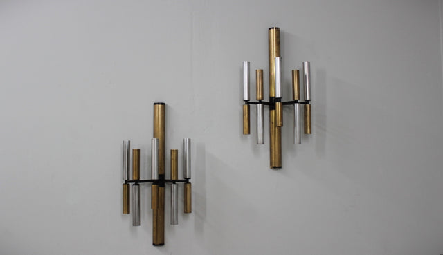 STILNOVO brass and aluminun tubes sconces 1950s