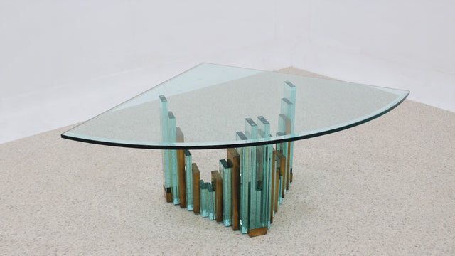 Vintage brutalist style glass coffee table 1980s