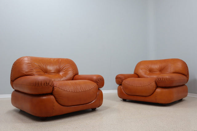 Sapporo cognac leather armchairs by GIRGI 1970s