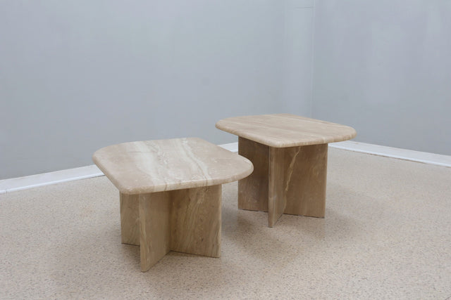 Vintage travertine marble side tables 1970s