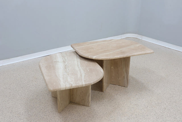 Vintage travertine marble side tables 1970s