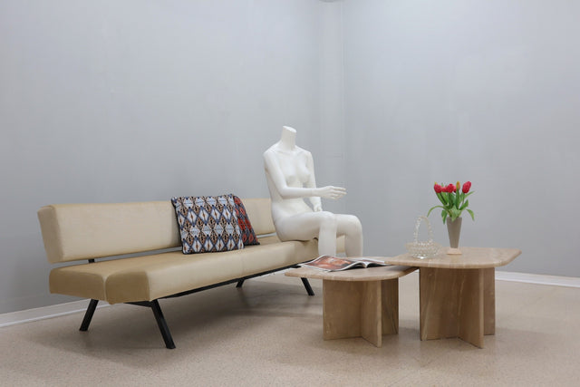 Vintage travertine marble side tables 1970s