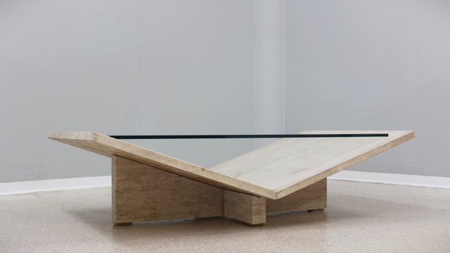 Travertine geometric coffee table 1970s