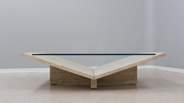 Travertine geometric coffee table 1970s
