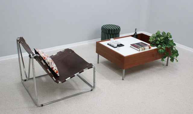 Saporiti teak coffee table with bar 1950s