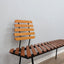 George Coslin 1950s Rationalist Teak Slat Bench, Panca doghe vintage Teak Bank Asymmetrical design.