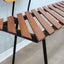 George Coslin 1950s Rationalist Teak Slat Bench, Panca doghe vintage Teak Bank Asymmetrical design.