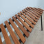 George Coslin 1950s Rationalist Teak Slat Bench, Panca doghe vintage Teak Bank Asymmetrical design.