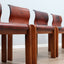 Set of 4 Afra & Tobia Scarpa 1970s chairs in curved wood and leather. Set 4 sedie Scarpa legno e cuoio. Chaises vintage cuir et bois. Scarpa Stühle Leder und Holz.