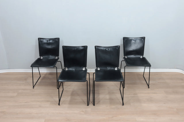 Leather stacking chairs by Toyoda Hiroyuki for ICF 1980s, set of 4