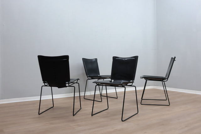 Leather stacking chairs by Toyoda Hiroyuki for ICF 1980s, set of 4 