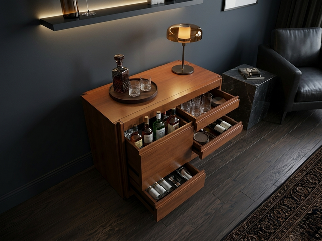 1970s Italian walnut Angelo Mangiarotti 4D series cabinet bar