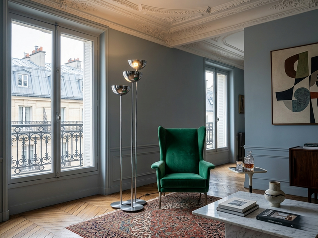 Vintage 1970s Lamperti floor lamp, Italian Space Age design. Chrome metal standing lamp featuring three tubular columns 