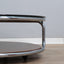 Large 1970s Italian round coffee table chrome teak smoked glass. Table basse ronde chrome teck verre fumé. Runder Couchtisch Chrom Teak.