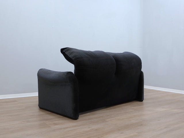 Maralunga 2-seater sofa by Vico Magistretti Cassina canapè vintage 80s, blue/green striped velvet zabytkowa sofa