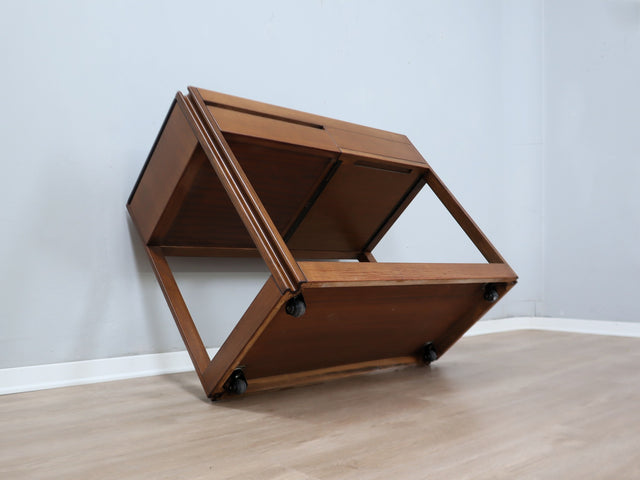 Angelo Mangiarotti 4D Bar Cart Molteni - Carrello Mangiarotti legno - Mangiarotti Servierwagen - Chariot Mangiarotti: Solid wood Italian 1970s design.